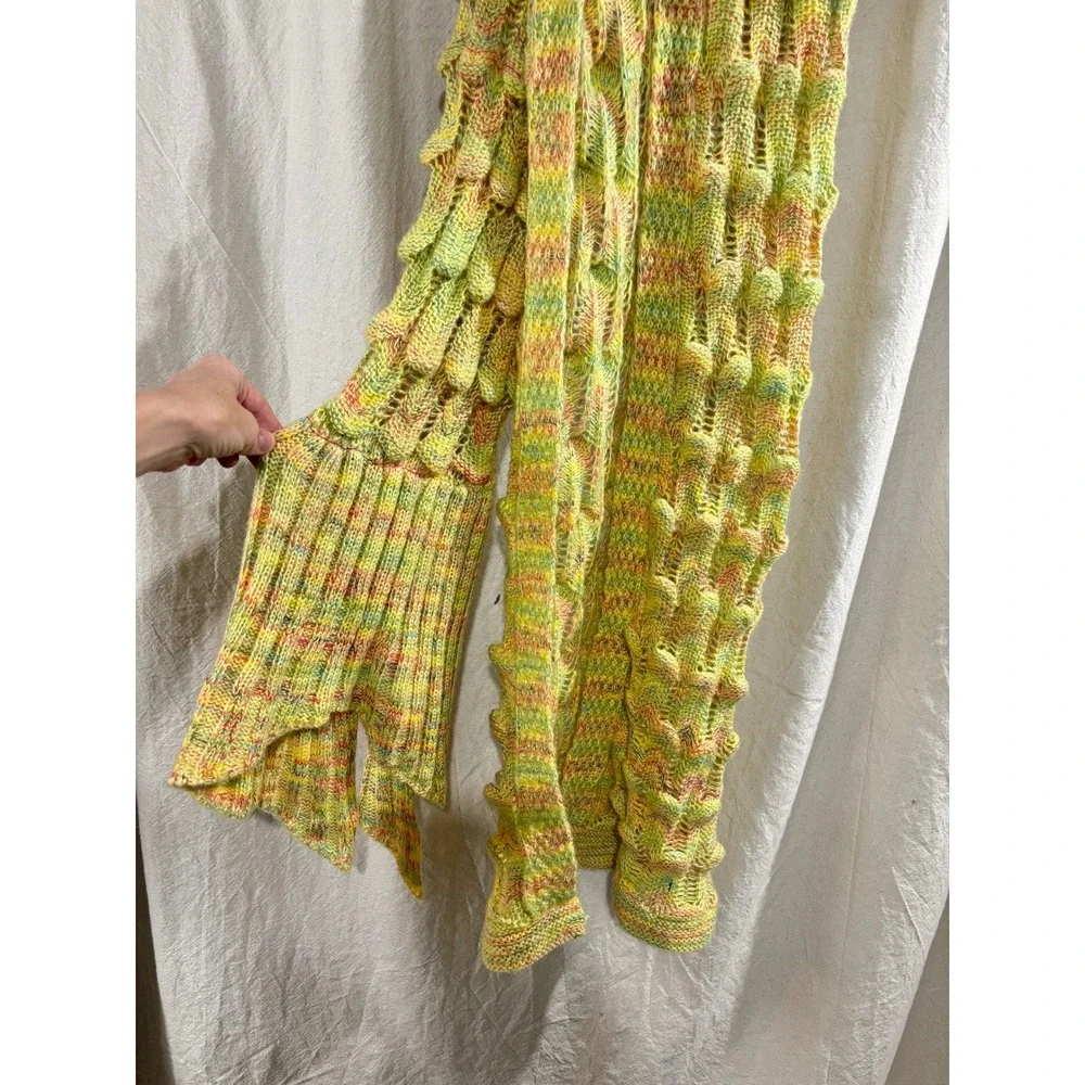 Hand Knit Mermaid Tail Blanket Yellow Green Variegated Stretchy Scale Stitch 84